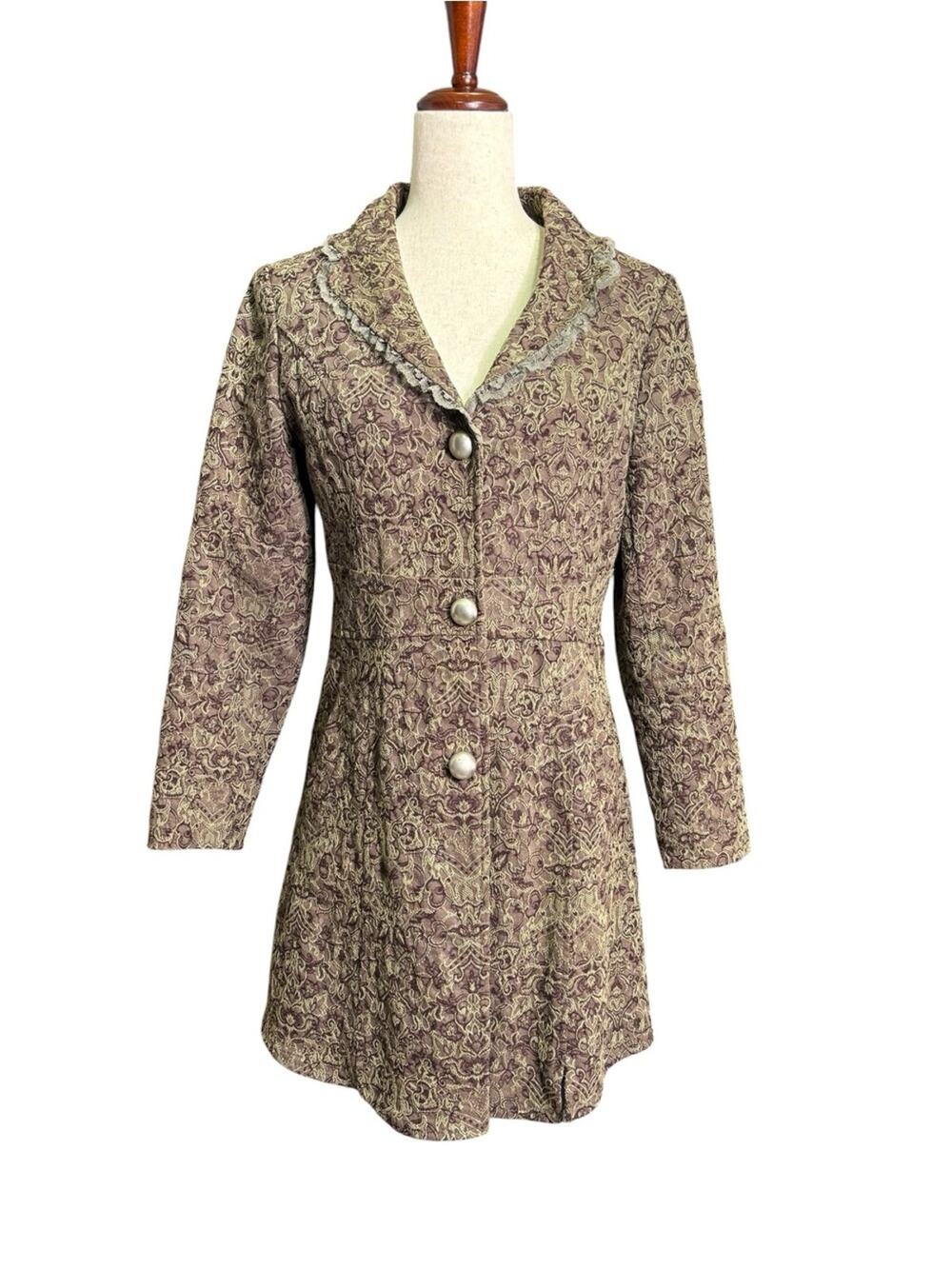Papillon Tapestry Coat Vintage Inspired Jacquard Button Front Cottagecore C2